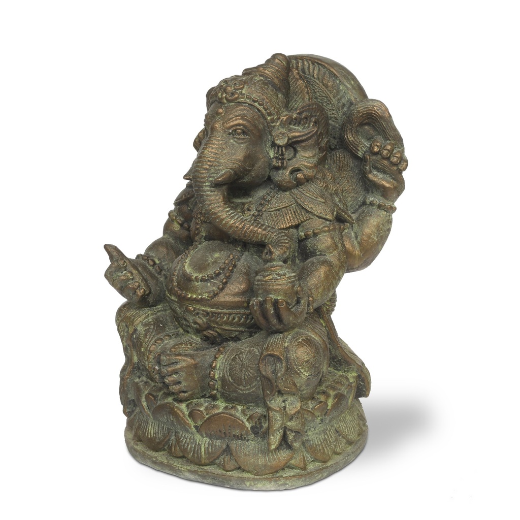 Zement-Statue 'Ganesha betend' antik gold, H 32 cm, B 20 cm, L 17 cm Aus Bali