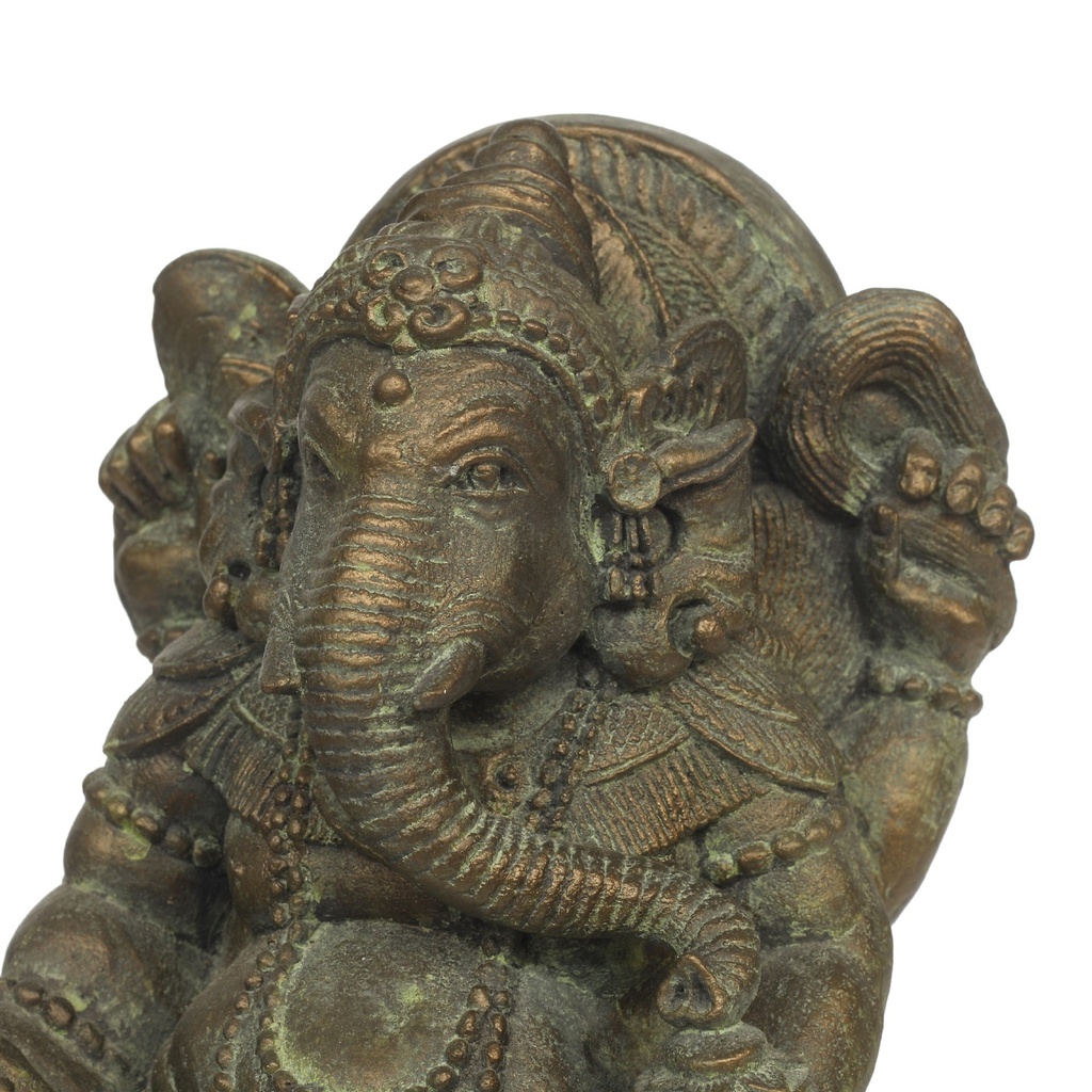 Zement-Statue 'Ganesha betend' antik gold, H 32 cm, B 20 cm, L 17 cm Aus Bali