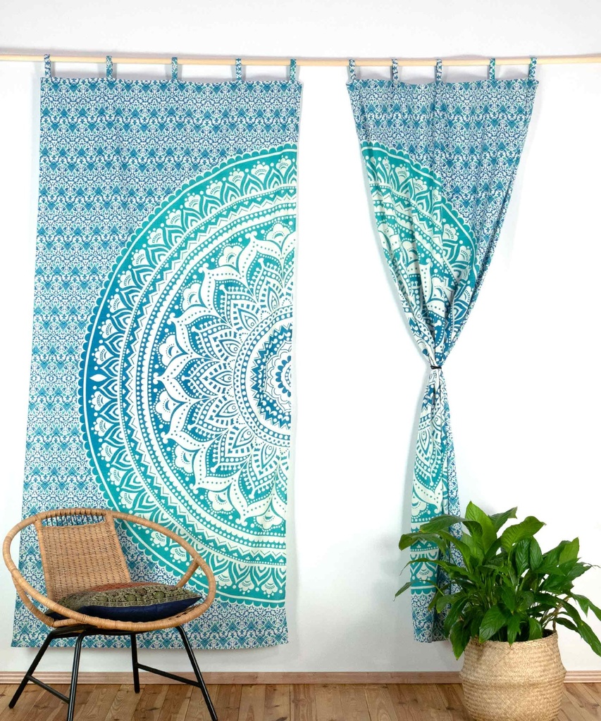 Vorhang Ombre Mandala türkis Breite 210cm x Höhe 220cm + Schlaufe 10cm