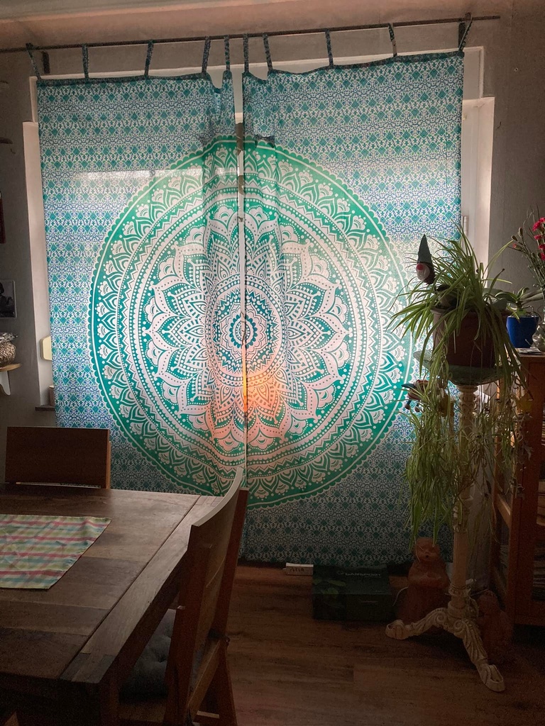 Vorhang Ombre Mandala türkis Breite 210cm x Höhe 220cm + Schlaufe 10cm