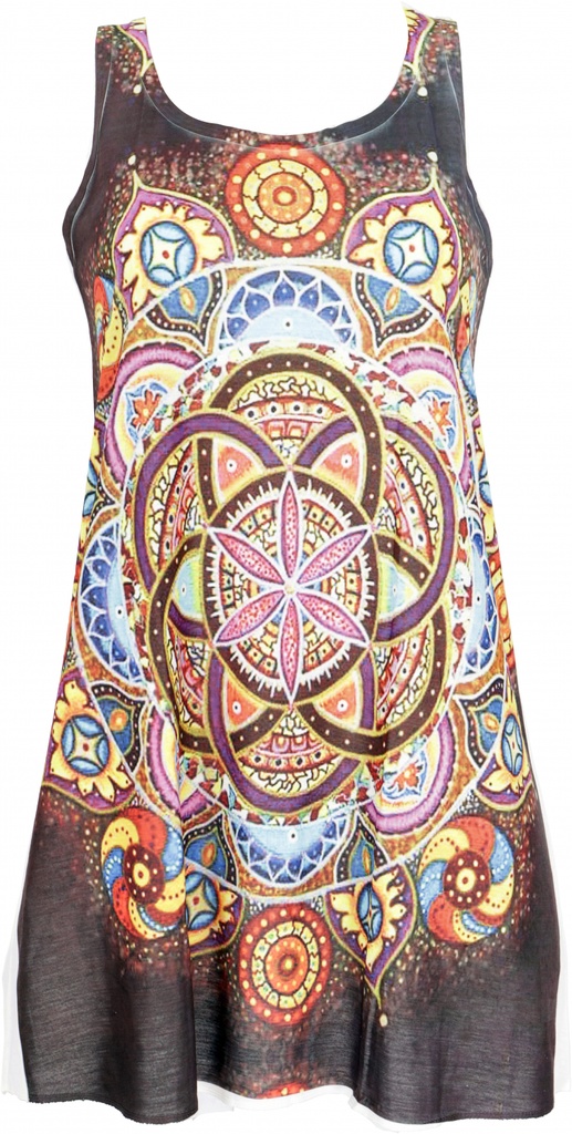 Boho Minikleid, Hippiekleid mit psychodelischem Druck, langes Tanktop onezize