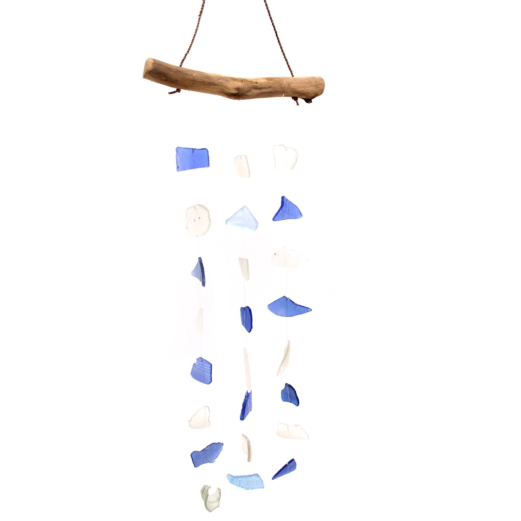 Windspiel aus recyceltem Glas – Blau und Weiß 30x60cm