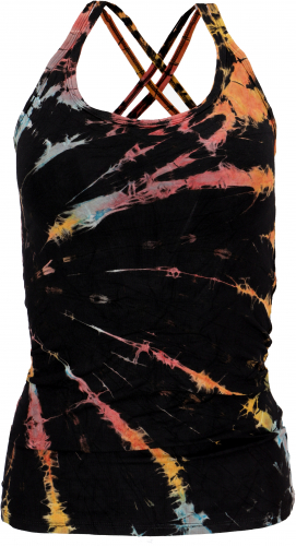 Sommerliches Batik Yoga Top, Unikat Tie Dye Top - schwarz - 