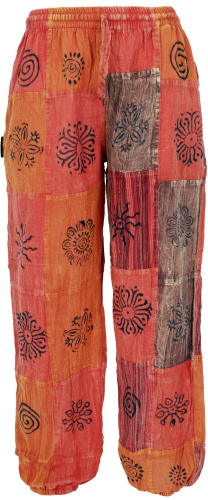 Aladinhose, Patchwork, Unikat Pluderhose, Boho Hose - orange Größe L/XL - 