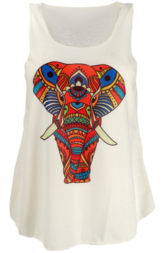 Tanktop mit farbigem Ethnodruck - creme / Elefant