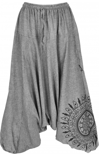 Haremshose Pluderhose,Pumphose mit Mandala, Aladinhose aus Baumwolle - grau