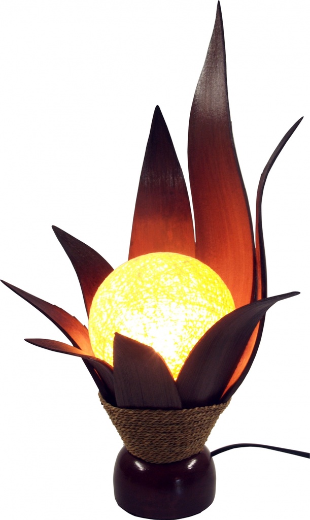 Palmenblatt Lotus Tischlampe / Tischleuchte, in Bali handgemacht aus Naturmaterial, Palmholz - Modell Orania - 50x30x25 cm