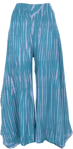 Palazzohose, offene Boho Sommerhose, luftiger Batik Hosenrock - taubenblau