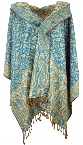 Indischer Pashmina Schal, Schultertuch, Stola mit Paisley Muster - petrol - 200x70 cm