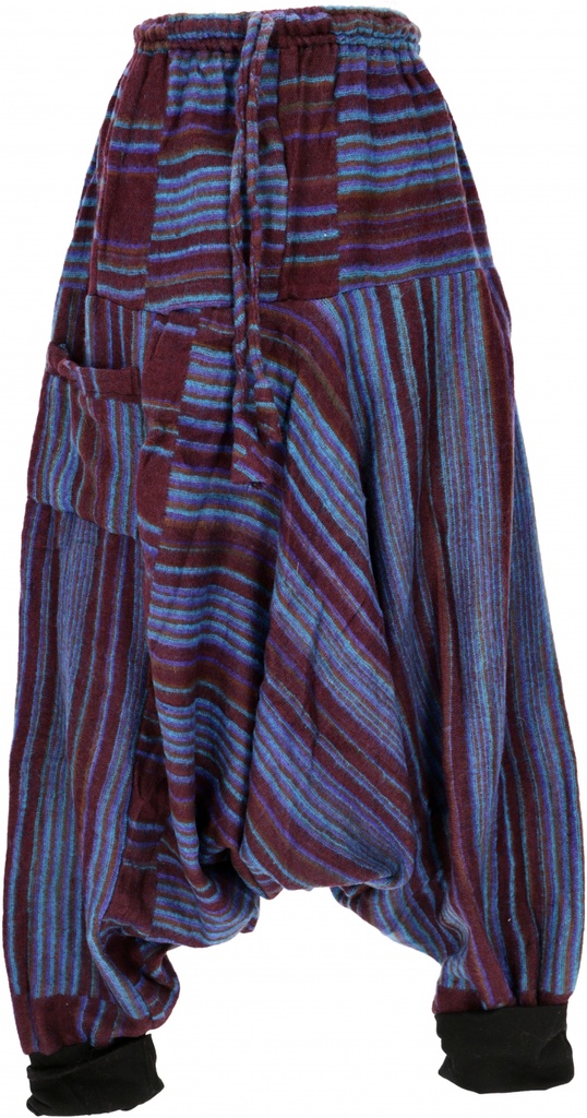 Flauschige Haremshose, Boho Pluderhose, Pumphose, Aladinhose - weinrot/blau