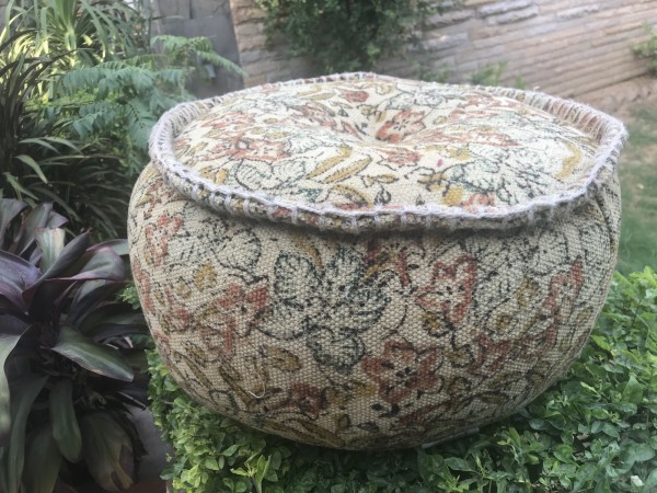 Pouf beige floral Ø40x20cm