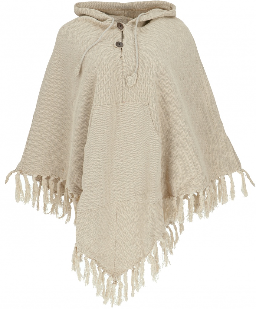 Einfarbiger Poncho Boho chic, Andenponcho aus Baumwolle - flax 