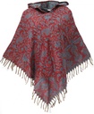 Ethno, Hippie Poncho mit langer Zipfelkapuze - weinrot/petrol 