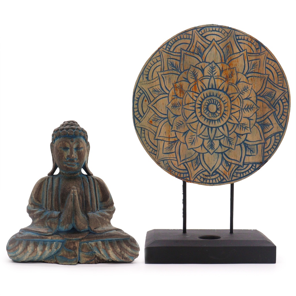 Buddha Feng Shui Set - Blumenmandala - Blau