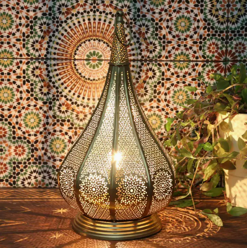 Orientalische Lampe Monza Gold 2 in1 Tischlampe Kerzenhalter | Standard