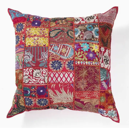 Patchwork Kissen Mar 40x40 cm mit Füllung | Boho Zierkissen | Rot