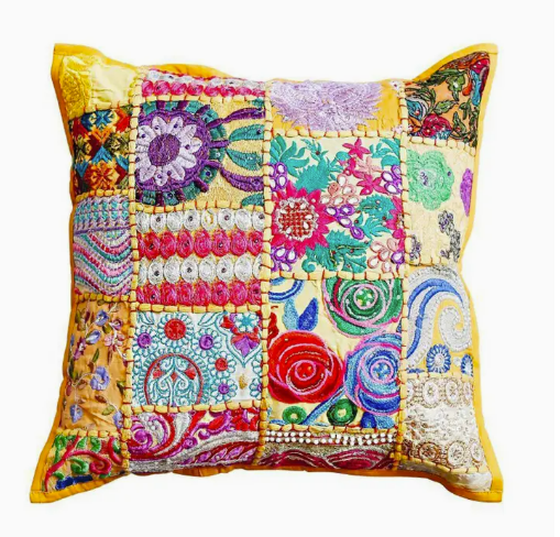 Patchwork Kissen Mar 40x40 cm mit Füllung | Boho Zierkissen | Gelb