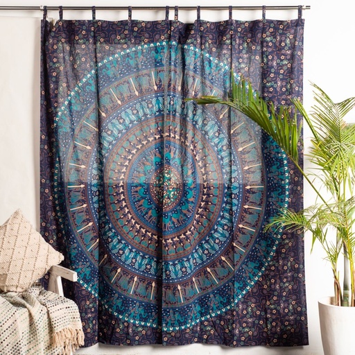 [P0010019] Vorhang Elefanten Mandala blau türkis Breite 210cm x Höhe 220cm + Schlaufe 10cm