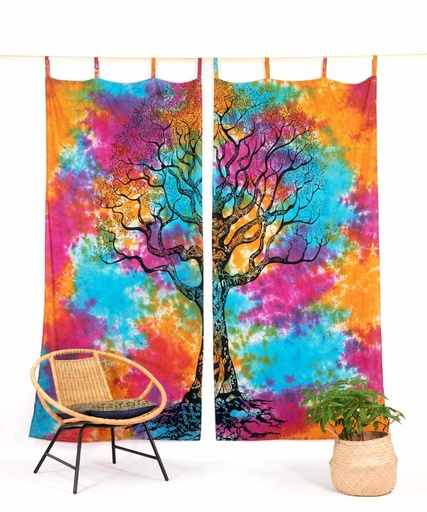[P0010020] Vorhang Weltenbaum batik bunt Breite 210cm x Höhe 220cm + Schlaufe 10cm
