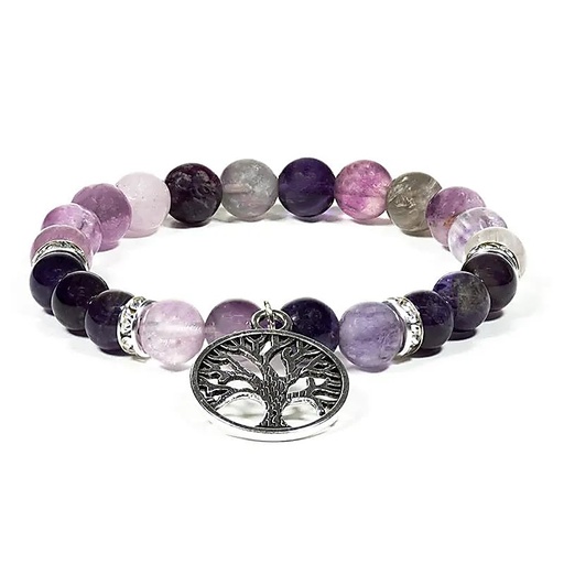 [12610] Armband Fluorit/Amethyst mit Baum des Lebens -- 8mm