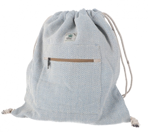 [G41387] Ethno Hanf Rucksack mit Fischgrätenmuster, Turnbeutel, Sportbeutel - blau - 40x35x15 cm