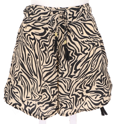 [G45837] Leichte Pantys, seidig glänzende Print Shorts - schwarz/beige