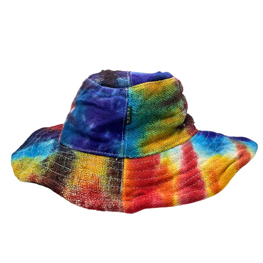 [HempH-06] Geflickter und verdrahteter Boho-Festivalhut aus Hanf und Baumwolle – Tie Dye