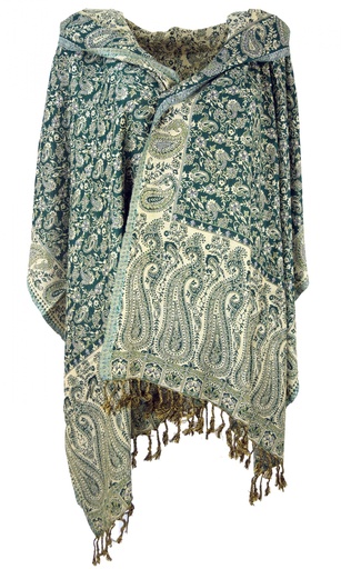 [G39798] Indischer Pashmina Schal, Schultertuch, Stola mit Paisley Muster - tannengrün - 200x70 cm