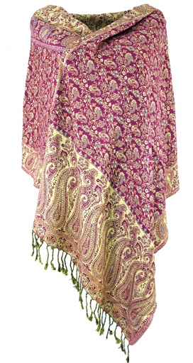 [G39809] Indischer Pashmina Schal, Schultertuch, Stola mit Paisley Muster - pink - 200x70 cm