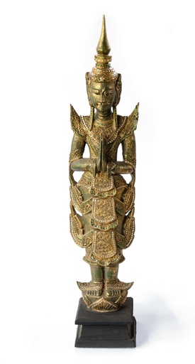 [129884] Skulptur 'Buddha stehend', gold, H 114 cm, B 32 cm, L 27 cm