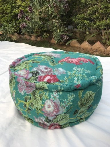 [154183] Pouf türkis Blumen Ø40x20cm