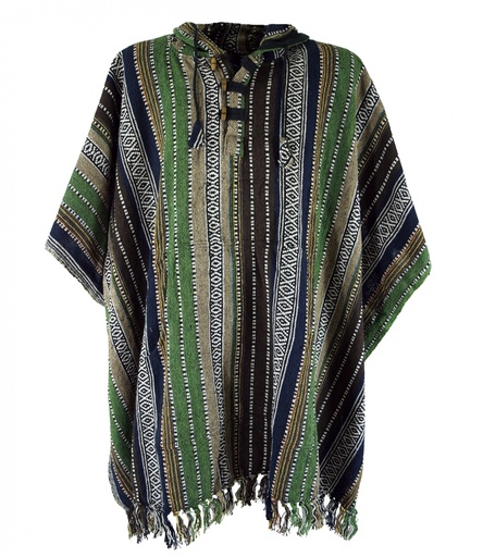 [G33000] Poncho Hippie chic, Ethno Poncho, Andenponcho - grün/schwarz 