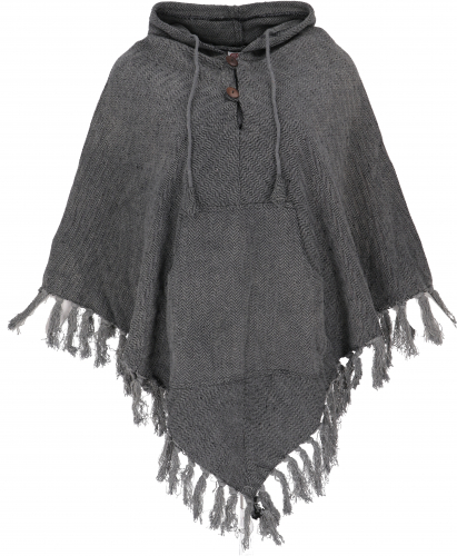 [G34994] Einfarbiger Poncho Boho chic, Andenponcho aus Baumwolle - anthrazit 