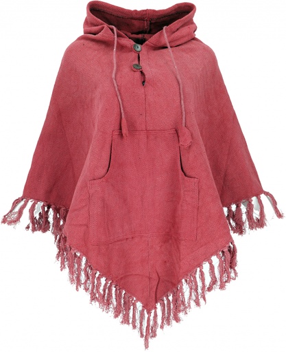 [G34995] Einfarbiger Poncho Boho chic, Andenponcho aus Baumwolle - rot 