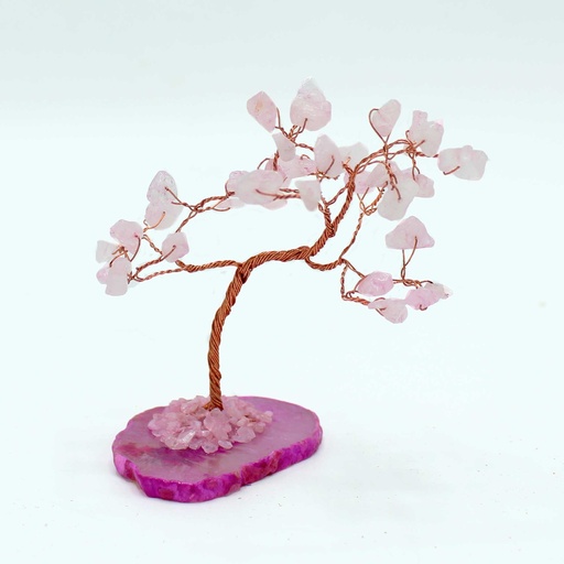 [AGemT-03] Edelsteinbaum - Rosenquarz auf rosa Achatbasis (35 Steine)