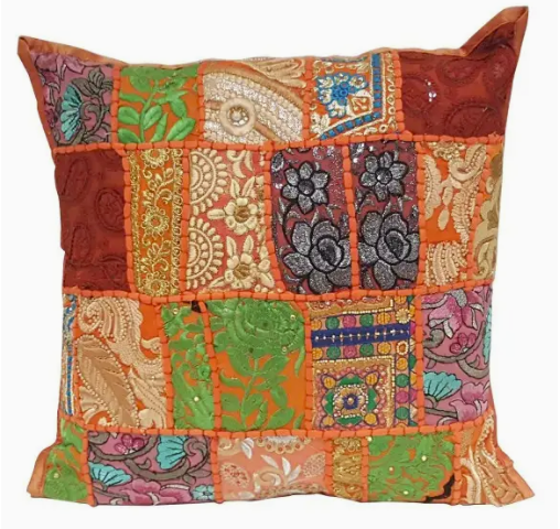 [MA8803] Patchwork Kissen Mar 40x40 cm mit Füllung | Boho Zierkissen | Orange