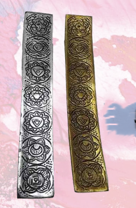 [635] Räucherstäbchenhalter Seven Chakra, aus Metall, Länge ca. 25 cm, silber- oder goldfarben