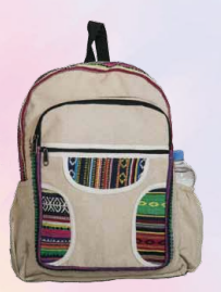 [HB1105] Hanf-Rucksack mit bunten Einsätzen 37x44cm