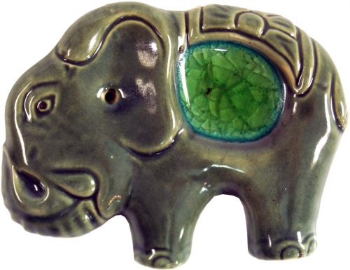 [G35615] Räucherstäbchenhalter Elefant aus Keramik grün - Modell 3 - 6x8x1 cm