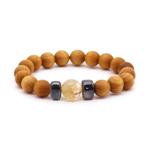 [CWBG-03] Solarplexus-Chakra-Armreif aus Zedernholz mit Citrin-Edelstein