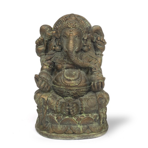 [163862] Zement-Statue 'Ganesha betend' antik gold, H 32 cm, B 20 cm, L 17 cm Aus Bali