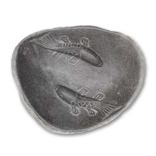 [153191] Vogeltränke 'Fisch' grau, Ø 45 cm, H 11 cm Aus Java