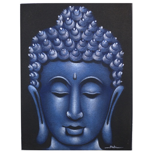[BAP-03] Buddha Gemälde - Blau - Sand-Finish 80x60x3cm