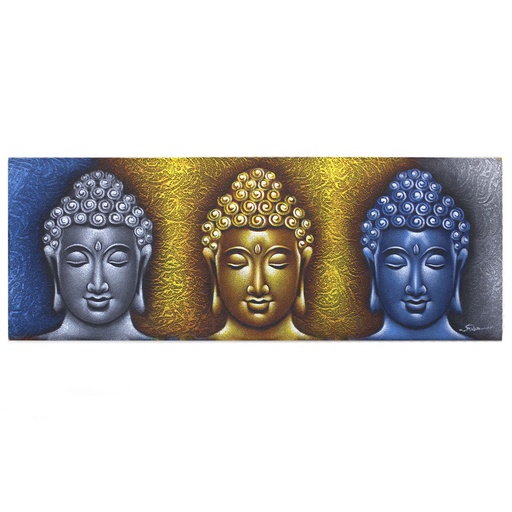 [BAP-14] Buddha Gemälde - Drei Köpfe - Golddetail 120x45x3 cm