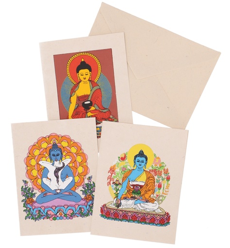 [G27010] Grußkartenset aus Lokta Papier, Klappkarte - Buddha - 16,5x11,5x0,1 cm