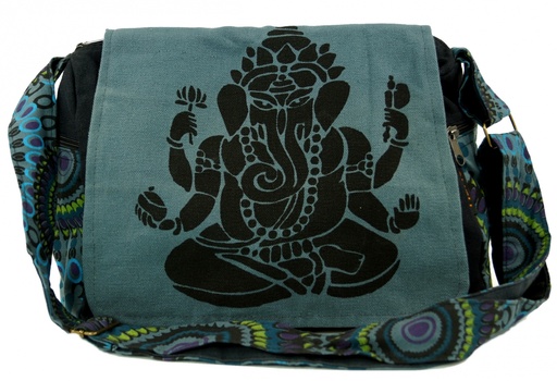 [G35155] Schultertasche, Hippie Tasche, Goa Tasche Ganesha - grau - 23x28x12 cm
